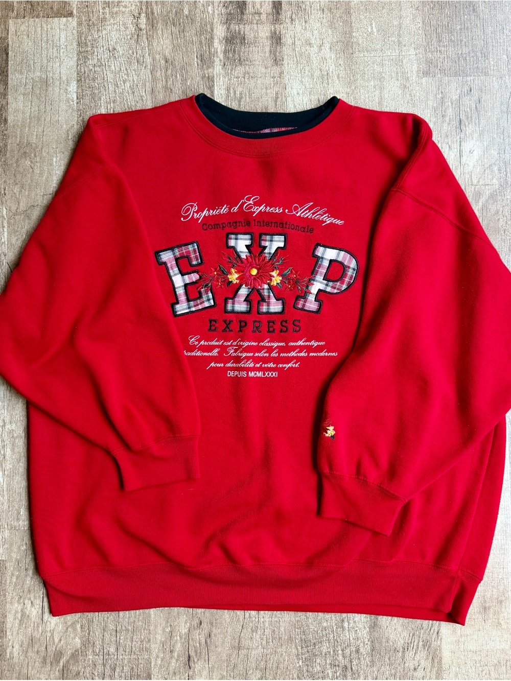 Vintage Express EXP Red Embroidered Plaid Graphic Pullover Sweatshirt